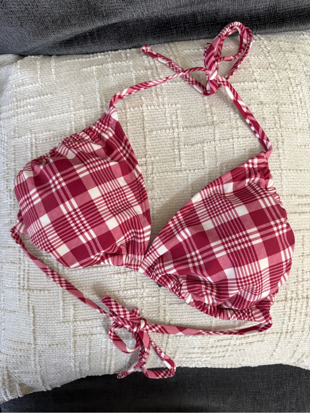 Red Plaid Triangle Bikini Top